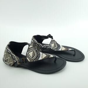 Aspiga Black Silver White T-Strap Hand-beaded Ankle Cuff Sandals Buckle Clasp 38